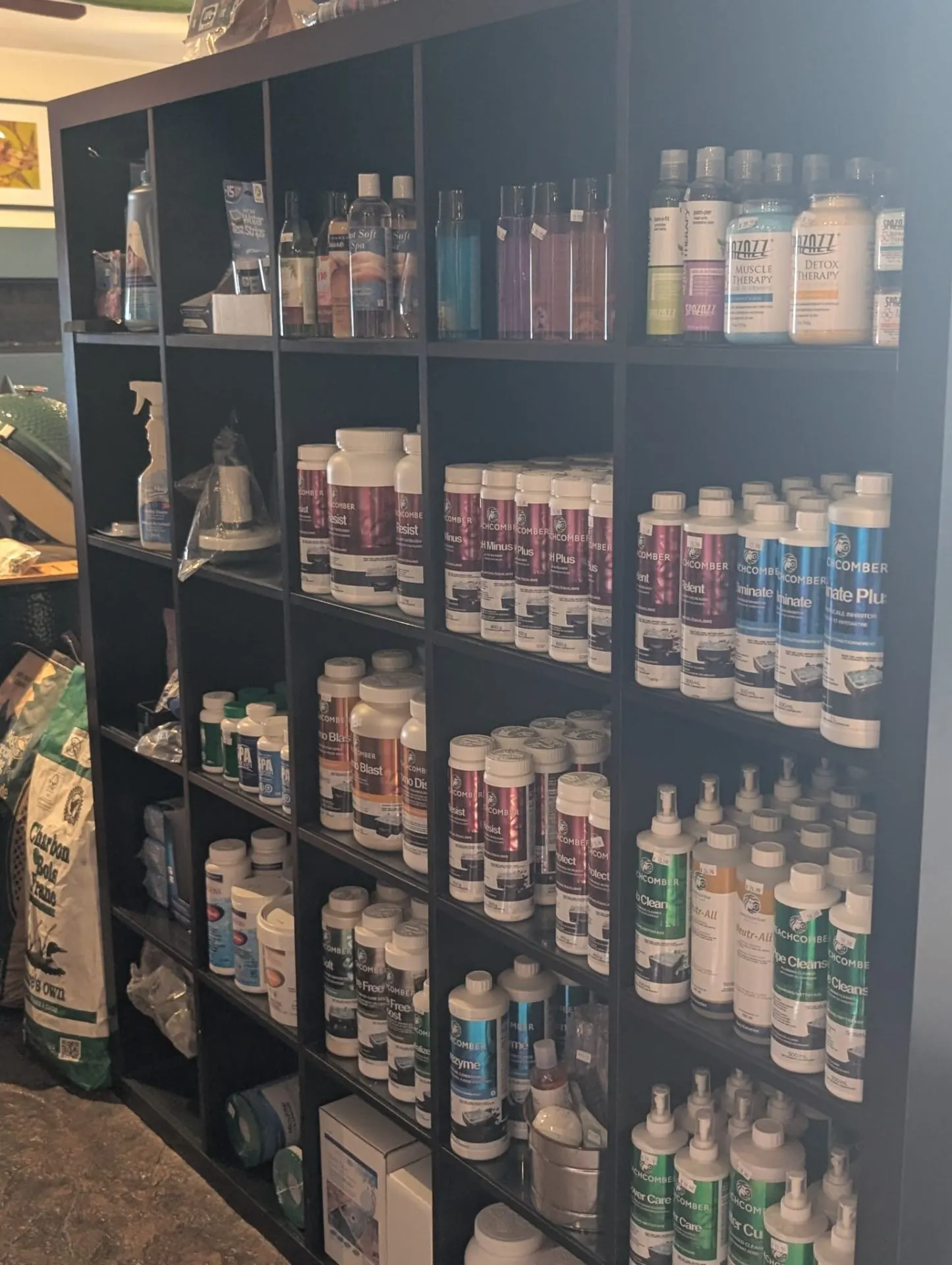 Beachcomber spa chemicals on display