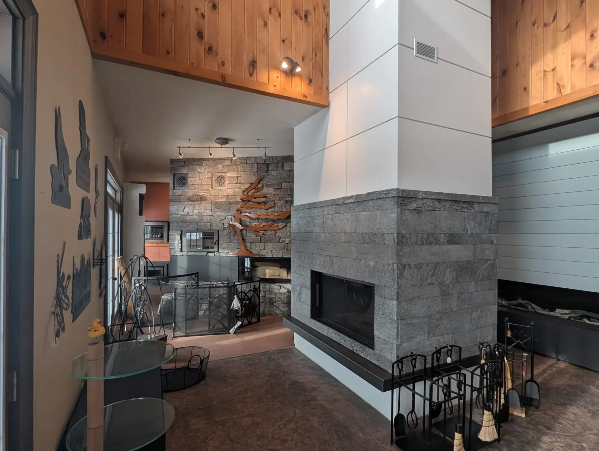 Modern white panel fireplace in the contemporary wing